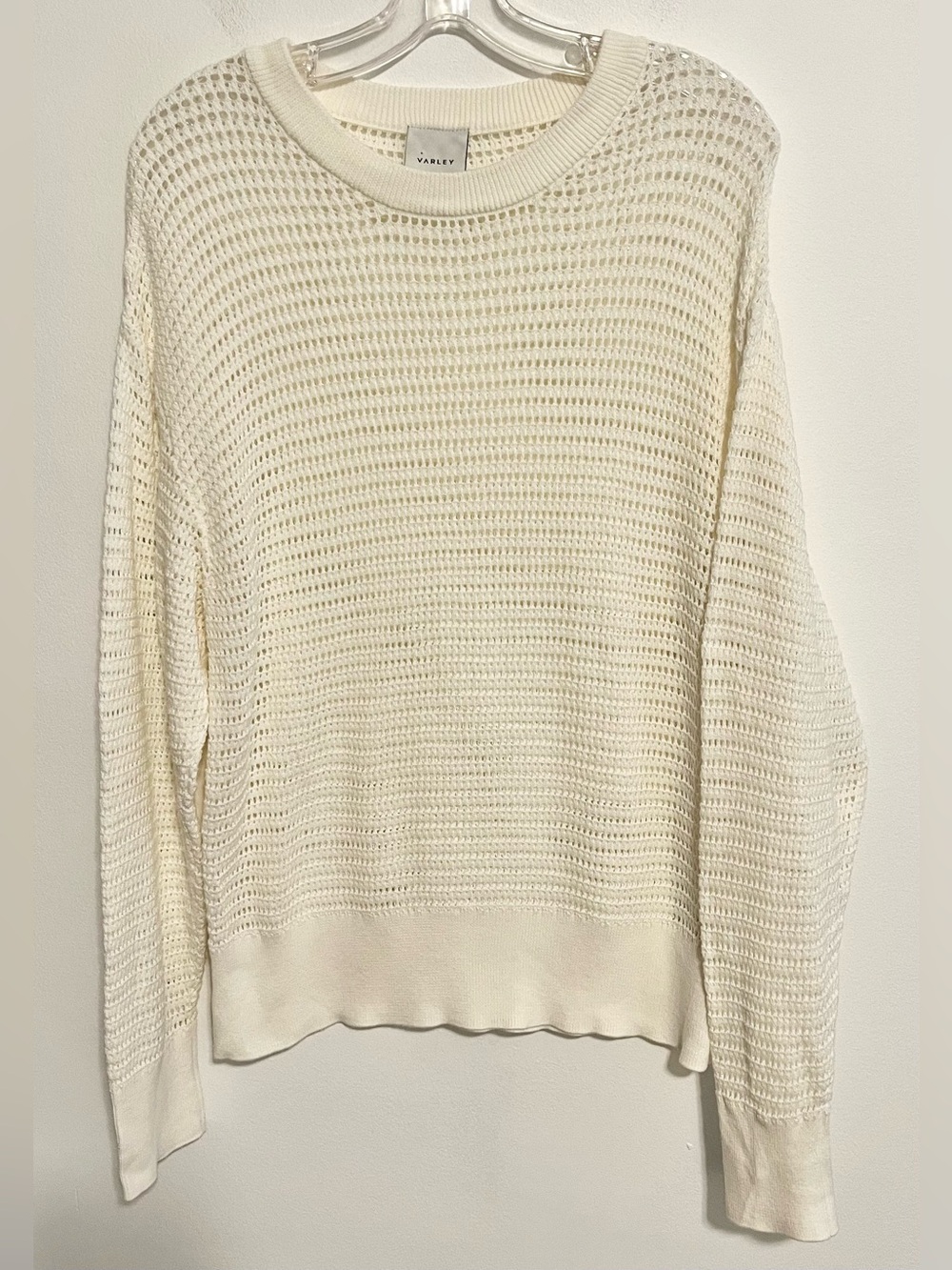 Varley Kershaw Women’s Sweater In Ivory. Cotton True Knit Open Stitch. Size Med